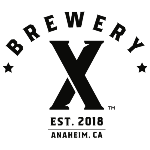 Black logo graphic on a white background featuring the word 'BREWERY' in an arched font above a large stylized 'X', with 'EST. 2018' and 'ANAHEIM, CA' below.