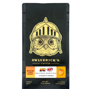 Front of Apri-Pop! Coffee Bag with Owl Design