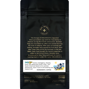 Back of Black Coffee Bag with Owl Design named Out of Office