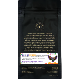 Back of Dia de los Muertos designed Coffee bag