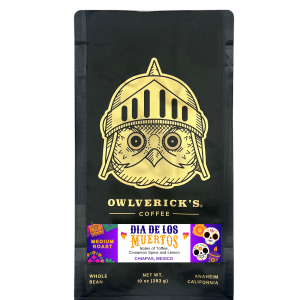 Front of Dia de los Muertos designed Coffee bag
