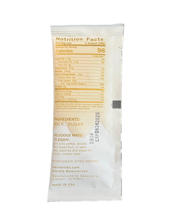 Back of Condensed Milk Single packet with Owl Design