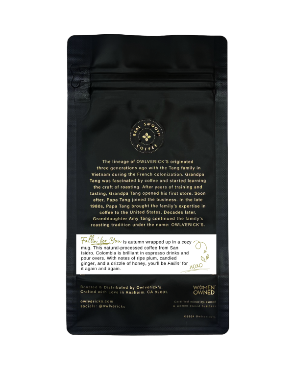 Back of Fallin for You coffee bag