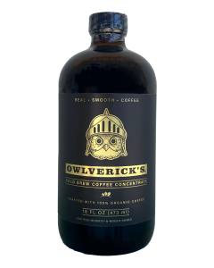 Front of Cold Brew Concentrate Bottle with Owl Design