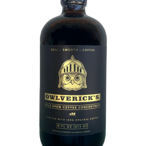 Front of Cold Brew Concentrate Bottle with Owl Design