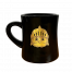 Front of Black Diner Mug with Gold Owl Design