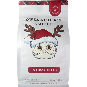 Holiday Blend coffee bag with owl design