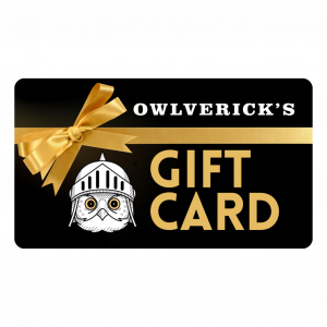 Black gift card image with owl design and Owlverick's text