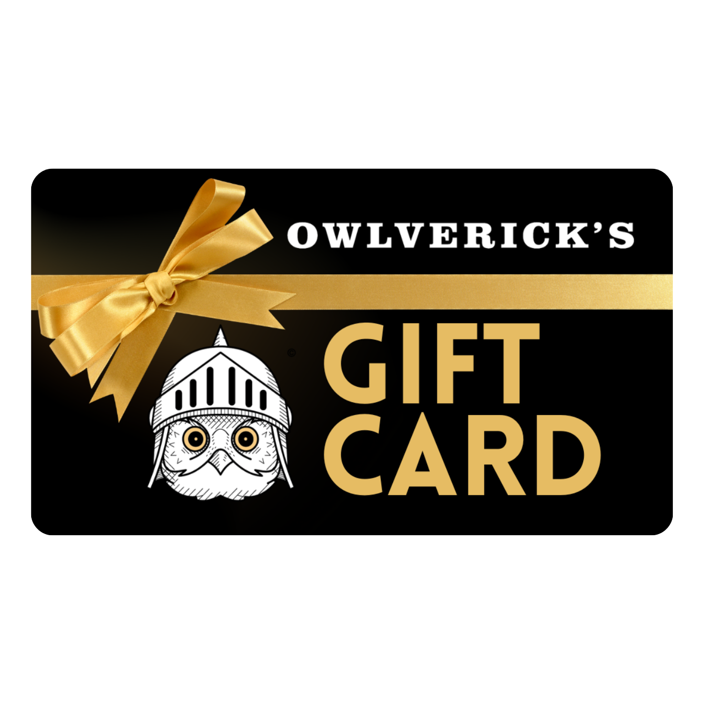 Black gift card image with owl design and Owlverick's text