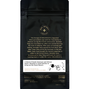 Back of black coffee bag for Maker's Blend